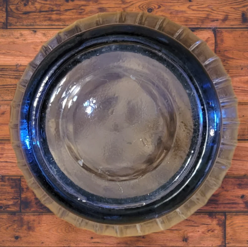 Vtg Vase Purple Blue Smoke Ribbed Vine  Rim Glass